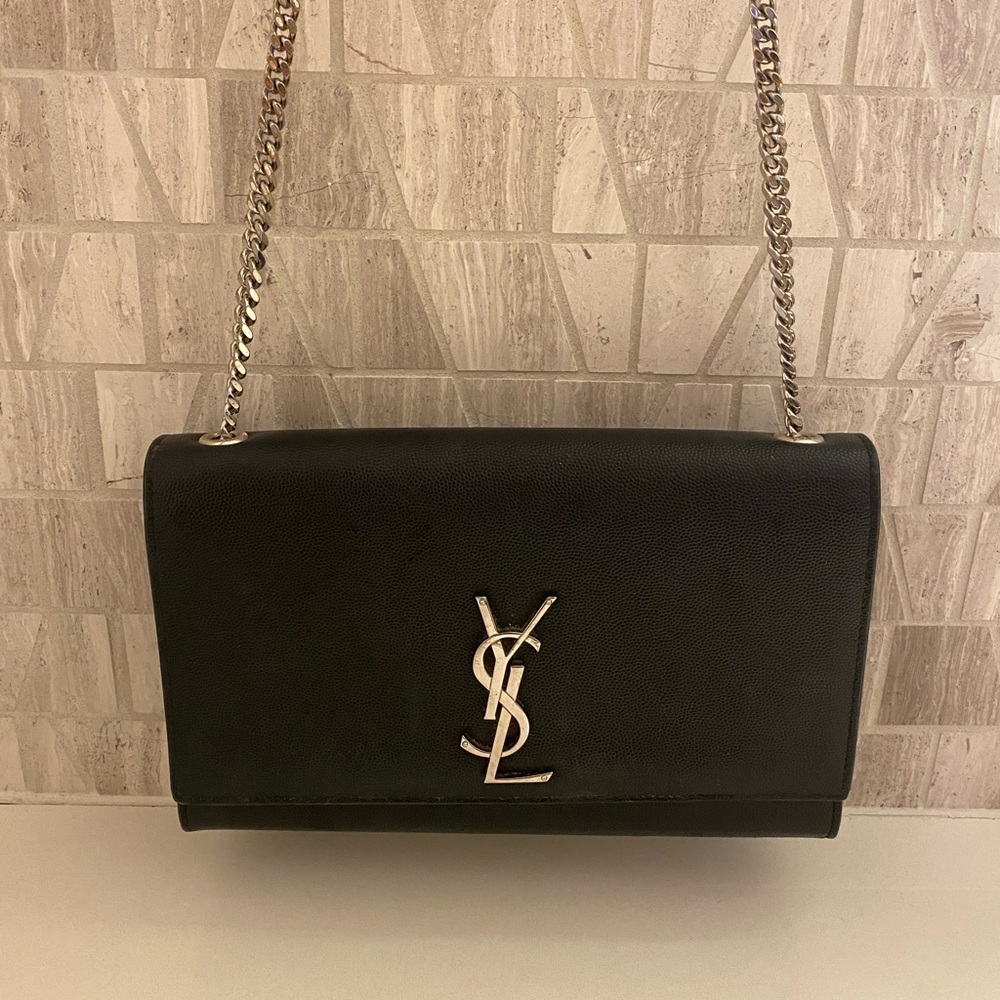 YSL Black Medium Kate Bag with Silver Hardware